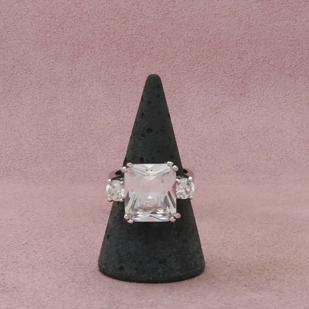 sterling silver clear cz cocktail ring size 7.75